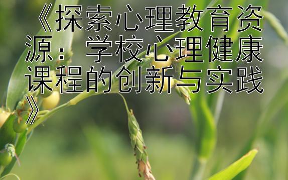 《探索心理教育资源：学校心理健康课程的创新与实践》